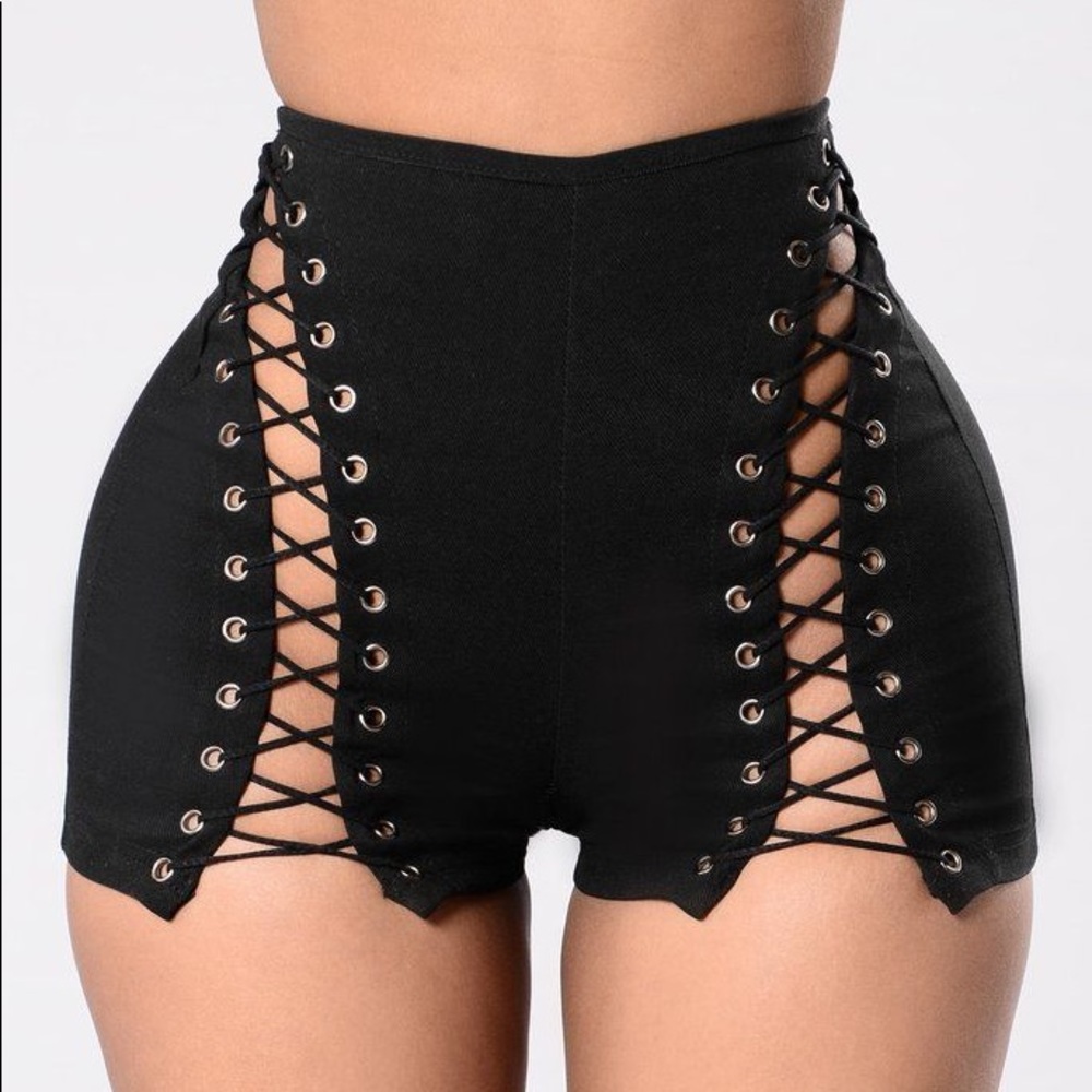 Lace Up Black Stretchy Shorts